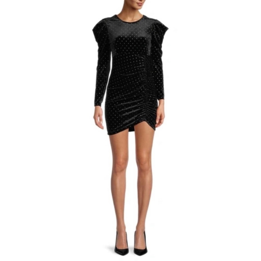 NWT Betsy Johnson Velvet Power Sleeve Metallic Dot Velvet Mini Dress Medium